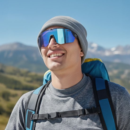 Travelhawk Fietsbril - Heren en Dames - Sportbril - Loopbril - Polarized - UV 400 Bescherming - Blauwe Glazen - Zwart