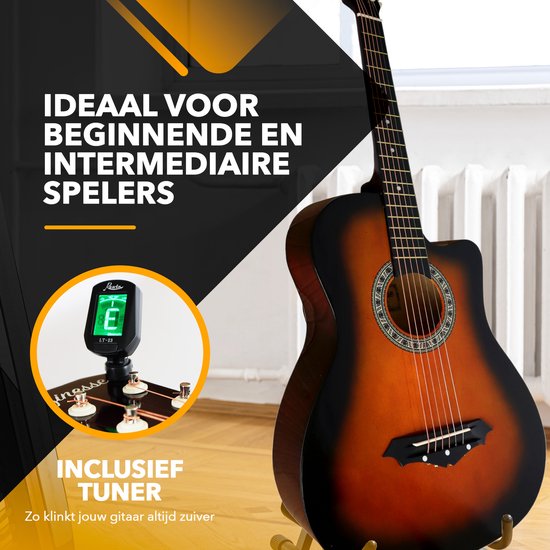 Finesse Akoestische Gitaar - met Videocursus - Western Gitaar - Gitaar Kind & Volwassenen - Sunburst
