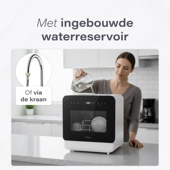Skoov Mini Vaatwasser met waterreservoir - 5 couverts - 6 wasprogramma's - 45cm - vrijstaande afwasmachine - Camping - Wit