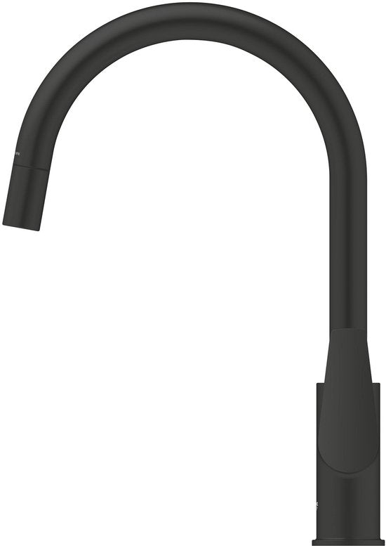GROHE Start Edge eengreeps keukenmengkraan met uittrekbare uitloop - Hoge C-uitloop - 360° Draaibereik - Mat Zwart - Eenvoudig te monteren met de QuickMount