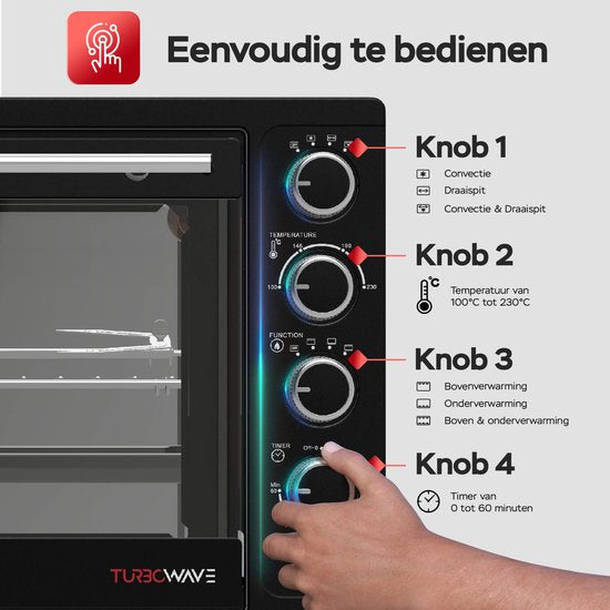 TurboTronic EV35 Vrijstaande oven 35L - Mini oven - Elektrische Oven - Zwart