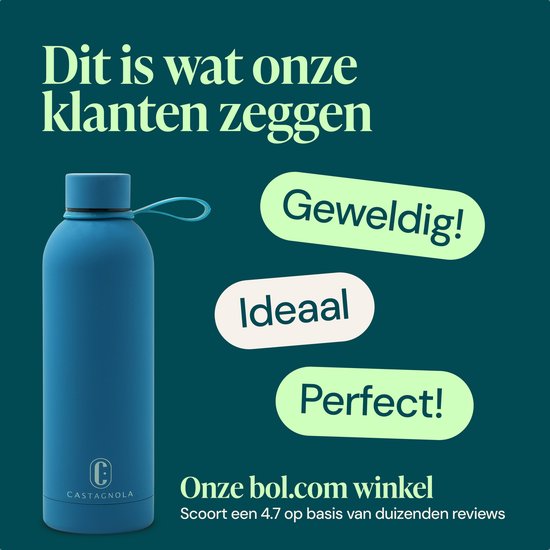 Castagnola Waterfles - RVS Drinkfles 500 ML - Stalen Thermosfles - Drinkflessen voor Volwassenen - Dubbelwandig - Helderblauw