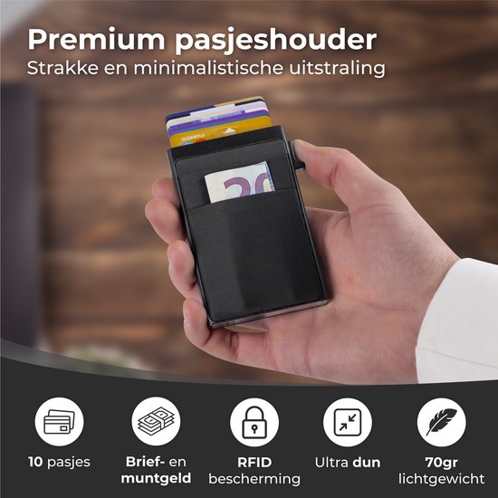 Nuvance - Pasjeshouder Uitschuifbaar - RFID Bescherming - Pasjeshouders voor Mannen en Vrouwen - Kaarthouder Pasjes - Creditcardhouder - Zwart