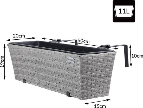 Casaria Polyrattan Bloembak – 2 Stuks Incl. Ophangbeugels - Grijs