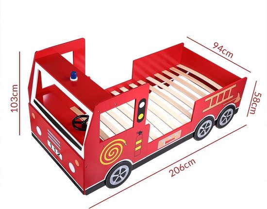 Casaria Kinderbed Brandweerauto – Incl. Lattenbodem - 200 x 90 cm