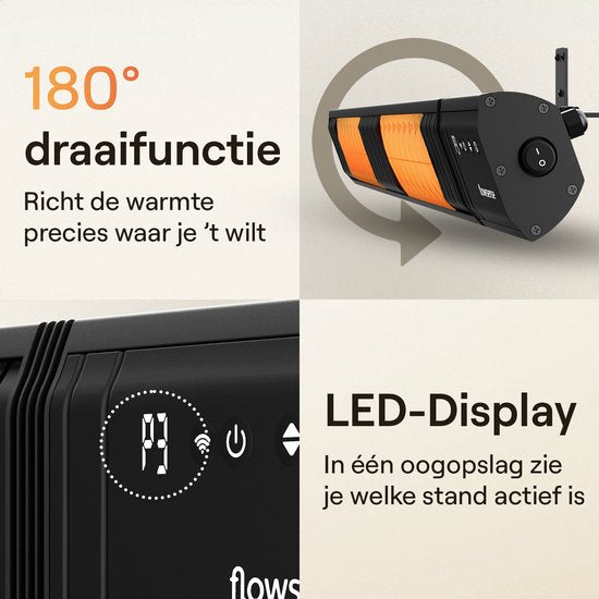 Flowsense Heater - Terrasverwarmers 3000W - Elektrisch Hangend - Infrarood Verwarming - Voor 35m2 ruimtes - Binnen & Buiten - Incl. Afstandsbediening
