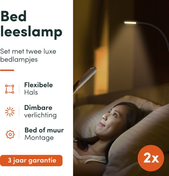 Nolt Leeslamp voor in Bed - Nachtlampje Dimbaar - 2 Bedlampjes - Bedlamp Slaapkamer - Leeslampjes Hoofdbord - Leeslampje Volwassenen