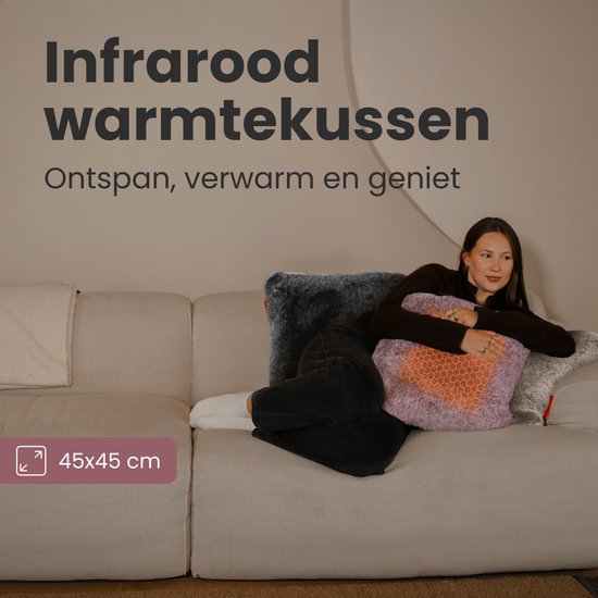 Auronic Warmtekussen - Teddy - 45x45 - Draadloos - Oplaadbaar - Elektrisch kussen - Infrarood - Roze