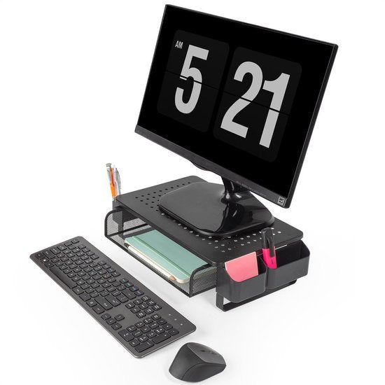 LifeGoods Monitorstandaard - Monitor Verhoger - Beeldscherm Verhoger - Verstelbaar - 37 x 23,5 x 10 cm - Metaal - Zwart