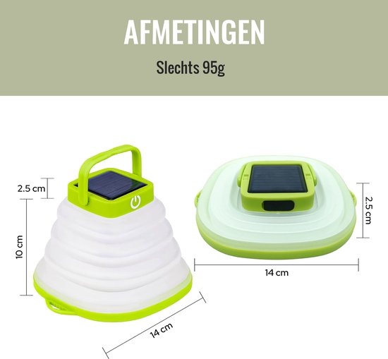 Tech Essentials Solar LED Lantaarn - Opvouwbaar - Groen - Tentlamp - Led Lamp Oplaadbaar - Kamperen - Nood - Storm - Hanglamp - Zonne Energie