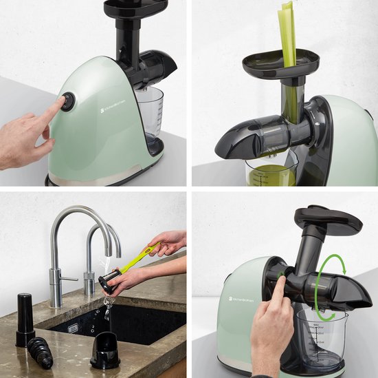 KitchenBrothers Slowjuicer - Juicer - Groenten en Fruitpers - 700ml - Met Pulpreservoir - Juice Maker - Moederdag Cadeautje - Pastel Groen