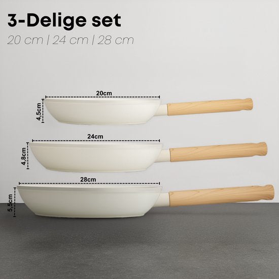Savoré Kitchen Koekenpannen Ø20, 24 & 28 cm - Inductie - PFAS-Vrij - Keramische Koekenpan - Koekenpannenset - Pannenset - Pannen - Pan