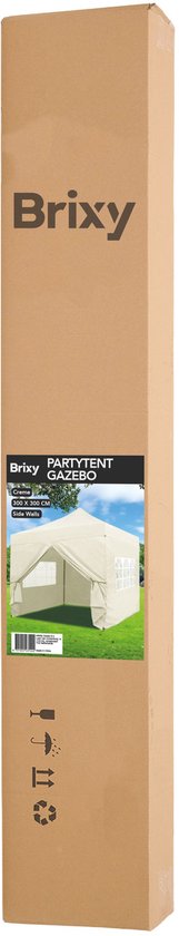 Brixy Partytent - Paviljoen - Easy Up - Opvouwbaar - Met Zijwanden - Waterdicht - Met Draagtas - 300 x 300 cm – Crème