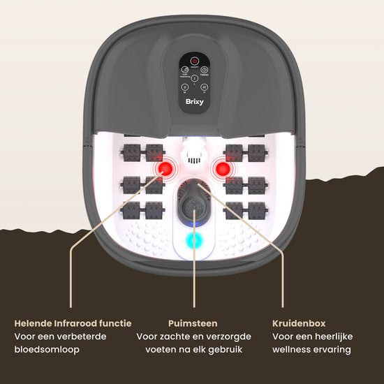 Brixy Voetenbad - Handmatige Massage Rollers - Verwarmt Tot 45°C - Voetmassage Apparaat - Voetbad Met Massage - Zwart