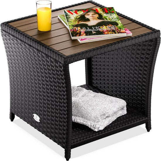 Casaria Bijzettafel - Polyrattan Vierkant 45x45x40cm - Zwart
