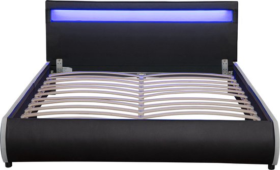 Gestoffeerd bed Sevilla - 140 x 200 cm - Zwart - LED Verlichting