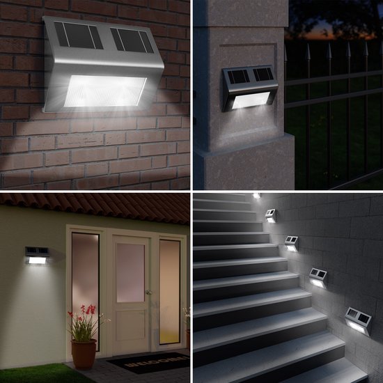 Monzana Wandlamp - LED Waterdicht Zonne energie Edelstaal - 140x95x25mm