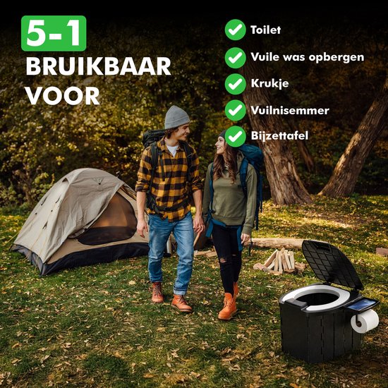 Travelhawk Camping Toilet – Toiletemmer – Draagbaar & Opvouwbaar – Inclusief 12 Biologisch Afbreekbare Zakjes en 10 Absorptie Zakjes – Ideaal voor Kamperen, Festivals & Outdoor