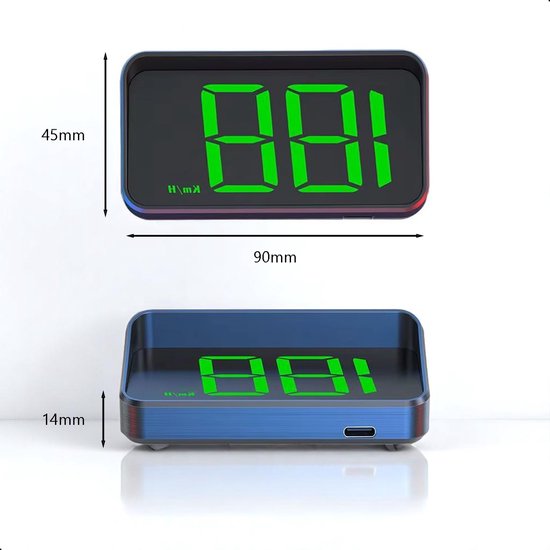 Tech Essentials Automatische - GPS Snelheidsmeter Auto HUD - USB-C - Groen - Head Up Displays - Plug en Play