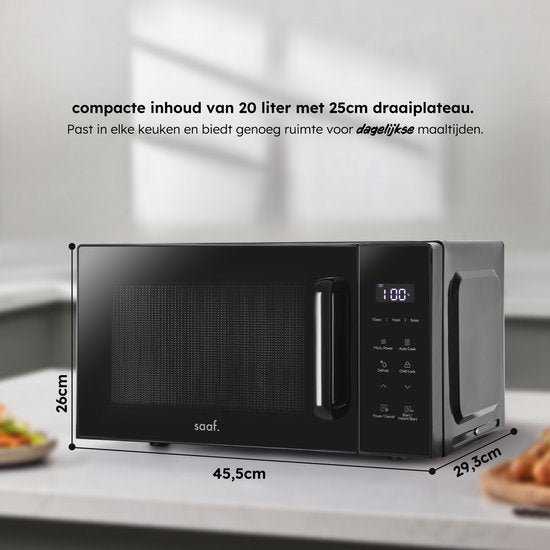 Saaf Magnetron - 20L - Touchscreen - 8 Programma's - Ontdooi Functie - Microgolfoven - Microwave - 700W - Zwart - Saaf