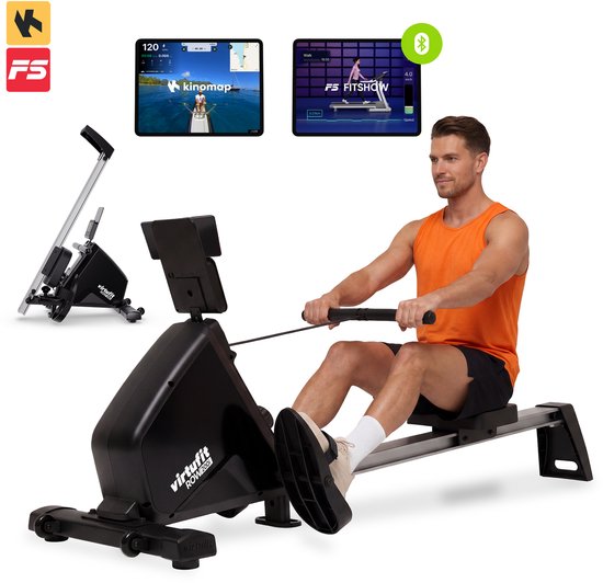 VirtuFit ROW200i Roeimachine - Inklapbaar - 10 weerstandniveaus - Geruisloos - Kinomap & FitShow - LCD Display met Tablethouder - Roeitrainer voor thuis - Roeiapparaat (ROW450)