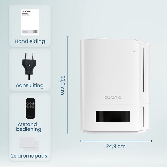 Auronic Luchtbevochtiger - 5 Liter - Geschikt voor Woonkamer, Kantoor, Slaapkamer, Babykamer en Meer - BPA-Vrij - Wit