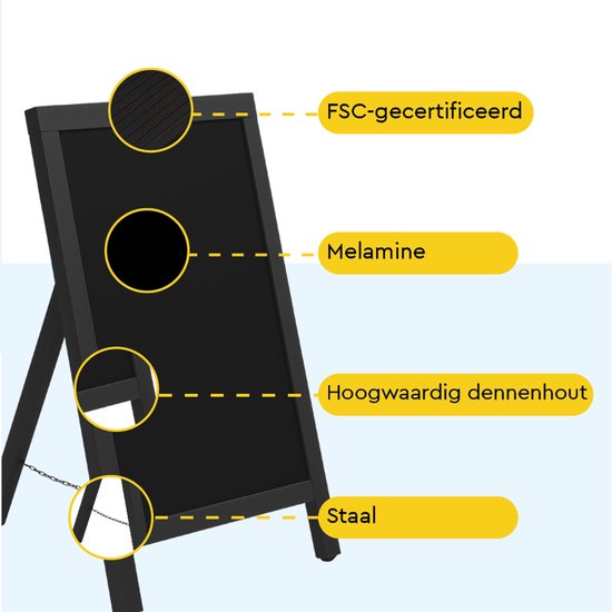 BRASQ Krijtstoepbord Zwart - 55x 85 CM - Krijtbord - Reclamebord - Stoepbord - Enkelzijdig - voor Binnen en Buiten - Horeca