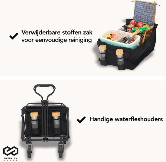 Infinity Goods Bolderkar - Opvouwbaar - 100KG Draagkracht - Draaibare Wielen - 90 x 50 x 75 CM - Verstelbaar - Zwart