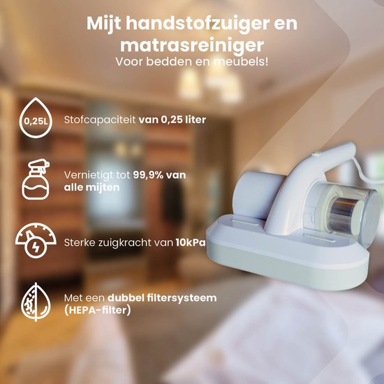 Nexxt Mijtstofzuiger met UV-C Licht Sterilisatie – Matrasreiniger – Huisstofmijt Stofzuiger – Dubbelfiltersysteem Vernietigt 99,9% Mijt – 300W