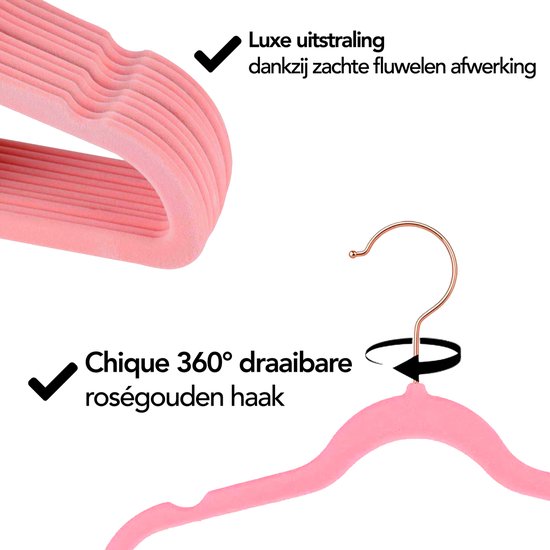 Brixy 50 Kinder Kledinghangers - Roze - Kleerhanger - Fluweel - Broeklat