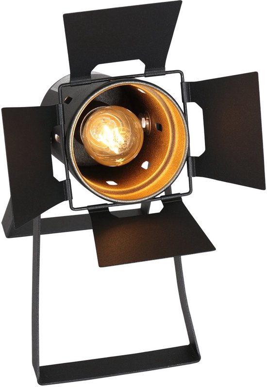 Tafellamp Carré 3380ZW - zwarte industriële lamp van metaal en kunststof, kantelbaar, E27 fitting, Mexlite