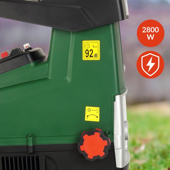 Gardebruk – Stille Hakselaar Versnipperaar – 3100 W – Voorzien Van Stalen Roller En 2 Opvangzakken Van 60 Liter En Omkeerfunctie – Voor Takken Tot 44 mm – Zwart En Groen Metaal En Kunststof