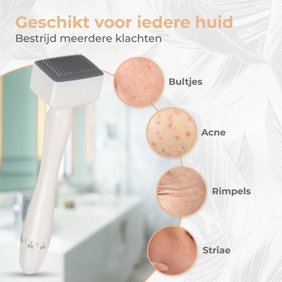 Nuvance - Dermastamp - Verstelbaar tussen 0,1mm en 3mm - Derma Stamp - 140 Naalden - Microneedling - Dermaroller - voor Huidverzorging, Haargroei en Baardgroei