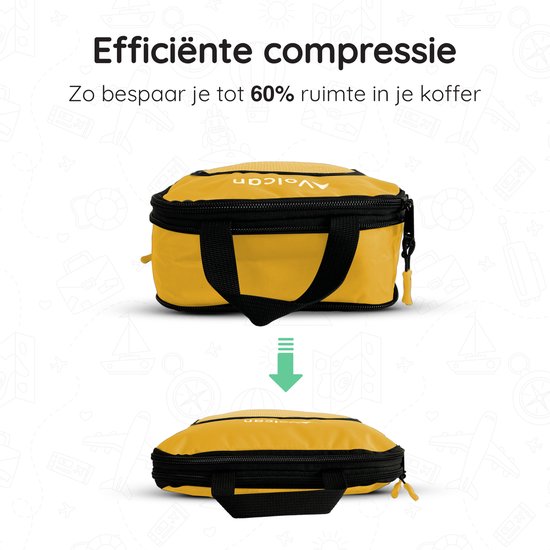 Volcan Compression Packing Cubes - Koffer Organizer Set - Met Compressierits - Backpack & Koffer - Set van 4 - Oker