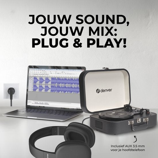 Denver Platenspeler - Ingebouwde Speakers en Versterker - Incl. PC Software - Auto-stop - Retro - VPL130