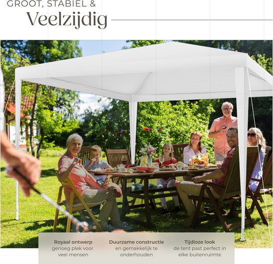 Tectake Partytent - Paviljoen - Opvouwbaar - Met Zijwanden - Waterdicht - 300 x 300 cm – Wit
