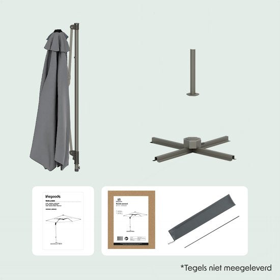 LifeGoods Parasol - Ø300 cm - 30° Kantelbaar - One-push Systeem - Waterdicht - met Hoes - Antraciet