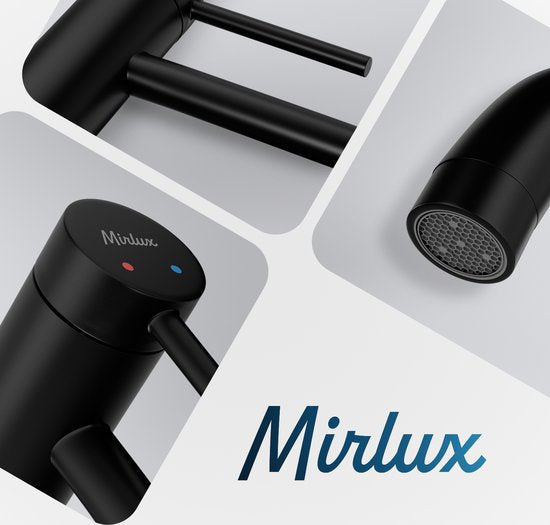 Mirlux Wastafel Kraan Zwart - Wastafel Mengkraan Badkamer - Wastafelkraan - Fonteinkraan / WC Kraan - Kraantje - Koudwaterkraan & Warmwaterkraan - Toiletkraan Koud Water & Warm Water