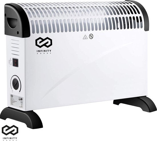 Infinity Goods Elektrische Convector Kachel - 750 / 1500 / 2000W - Verstelbare Thermostaat - Radiatorkachel - Oververhittingsbeveiliging - 35m² - Wit/Zwart