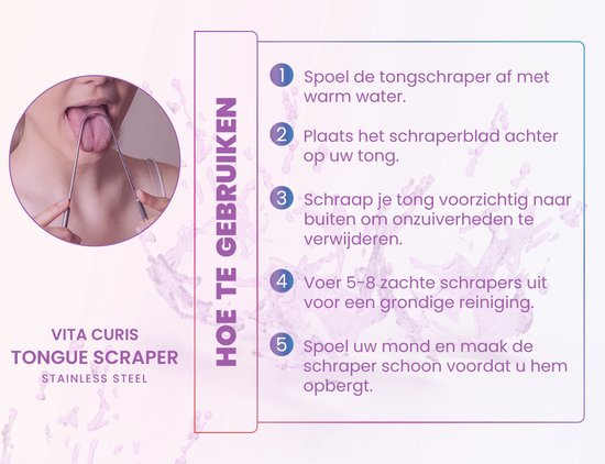 Vita Curis - Professionele Tongschraper - Mondverzorging - 100% Antibacterieel Chirurgisch Staal - Tongreiniger - Tong schraper