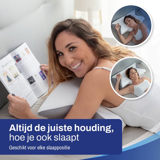 Sleeptight Vlinderkussen - Orthopedisch Hoofdkussen tegen Nekklachten - Ergonomisch Anti Snurk Hoofdkussen – Traagschuim Memory Foam Apneu Kussen - 65x35x13cm