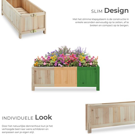 tectake® Verhoogde Plantenbak Blomster - Bloembakken voor buiten Rechthoekig - Inclusief folie - Opvouwbare Houten Bloembak - Stabiel en Weerbestendig - 70 x 30 x 25 cm - Tuinbed voor Kruiden, Groenten en Bleomen - Antraciet