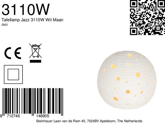 Anne Lighting tafellamp Jazz - wit - keramiek - 20 cm - E14 fitting - 3110W