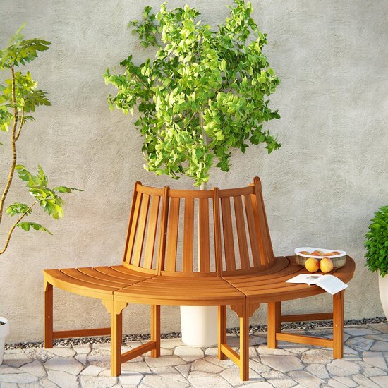 Casaria Elegante 360° Boombank van Duurzaam Eucalyptus Hardhout - 160 cm Diameter, 92 cm Hoog