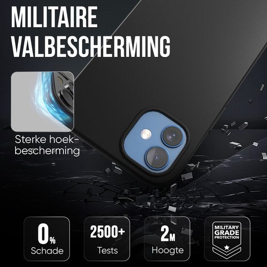 Telefoonhoesje Zwart - Geschikt voor Iphone 12 - Hoesje en Screenprotector - Beschermglas
