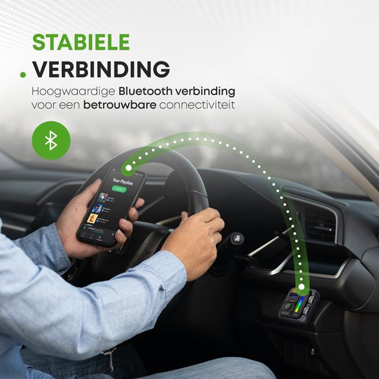 iSetchi Bluetooth FM Transmitter - Quick Charge 3.0 - Auto Carkit - USB C - Draadloos