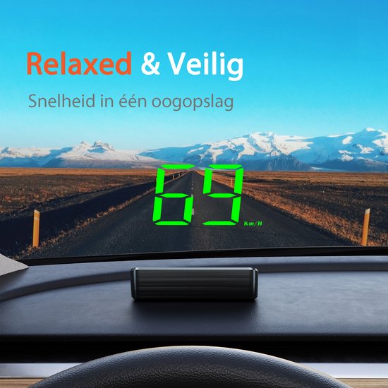 Tech Essentials Automatische - GPS Snelheidsmeter Auto HUD - USB-C - Groen - Head Up Displays - Plug en Play
