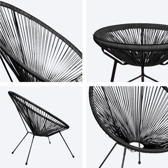 LifeGoods Acapulco Bistroset - 3-Delig - Tuinset met Bijzettafel - Zwart