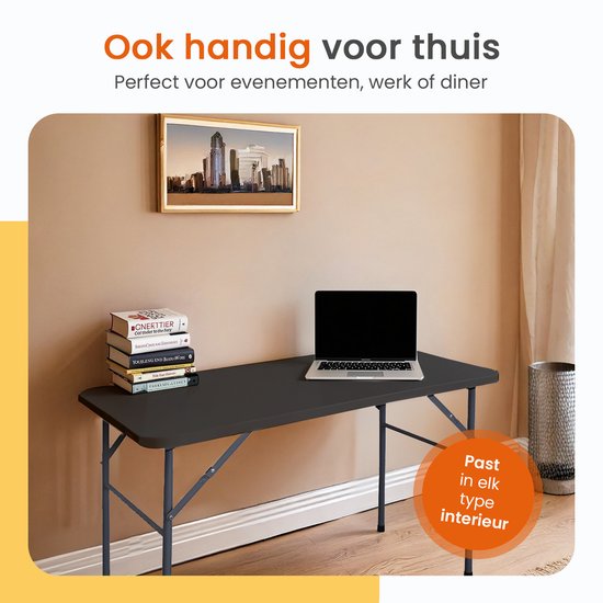Goliving Inklapbare Tafel – Klaptafel – Campingtafel – Vouwtafel Buiten – Weerbestendig – 122 x 60 x 74 cm – Zwart