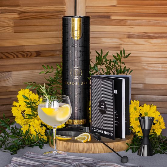 BarDeluxe® Cocktail Set - 12-Delig - Cocktailshaker 750 ml - Roestvrij Staal - Inclusief Luxe Geschenkdoos - Opbergtasje & Receptenboek - Zwart